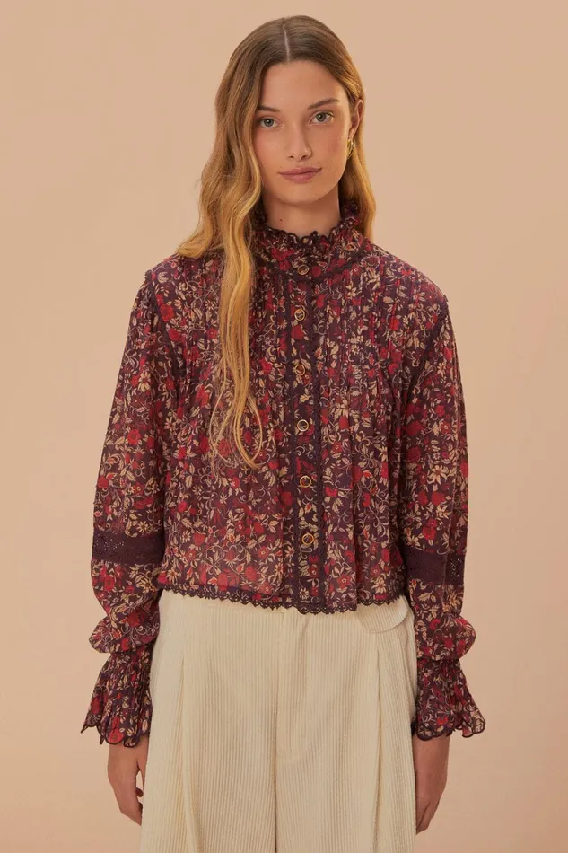 Women Purple Chelsea Garden Long Sleeve Blouse Chelsea Garden Purple FARM Rio Blouses