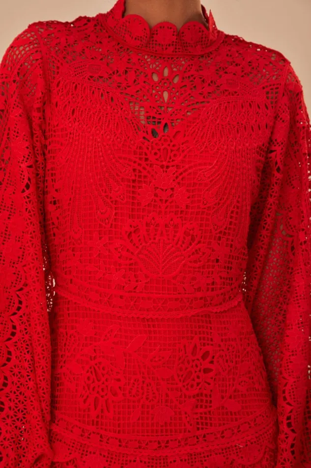 Women Red Guipire Long Sleeve Maxi Dress Red FARM Rio Maxi Dresses