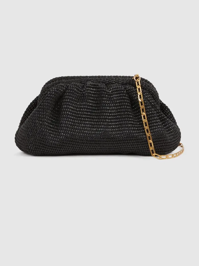Women Reiss Bags Gia Raffia Clutch Bag Black
