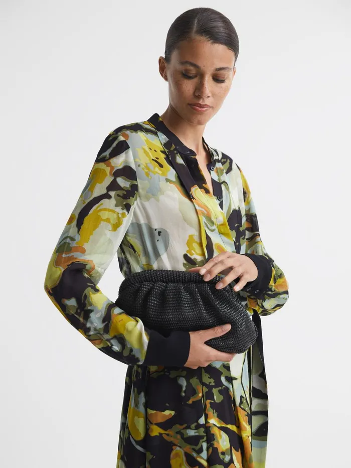 Women Reiss Bags Gia Raffia Clutch Bag Black