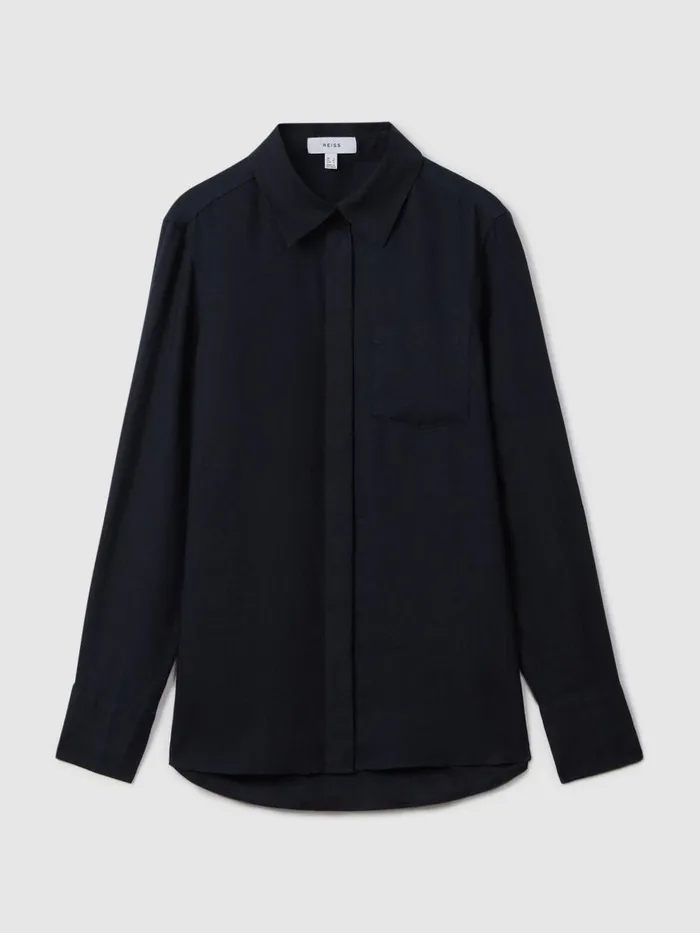 Women Reiss Blouses and Shirts Belle Linen ButtonThrough Shirt Indigo