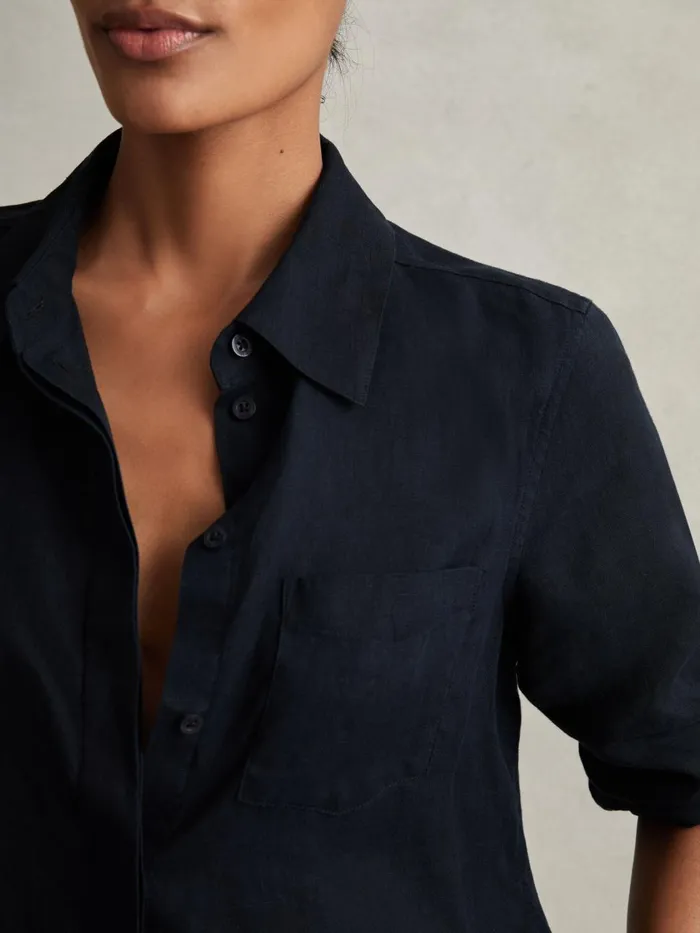 Women Reiss Blouses and Shirts Belle Linen ButtonThrough Shirt Indigo
