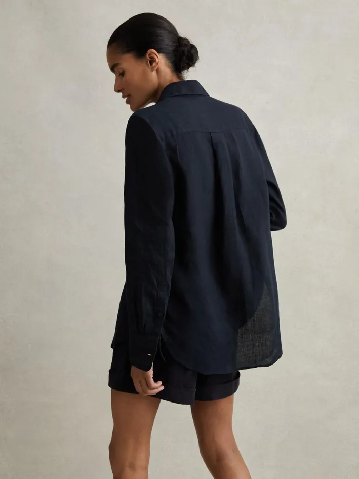 Women Reiss Blouses and Shirts Belle Linen ButtonThrough Shirt Indigo