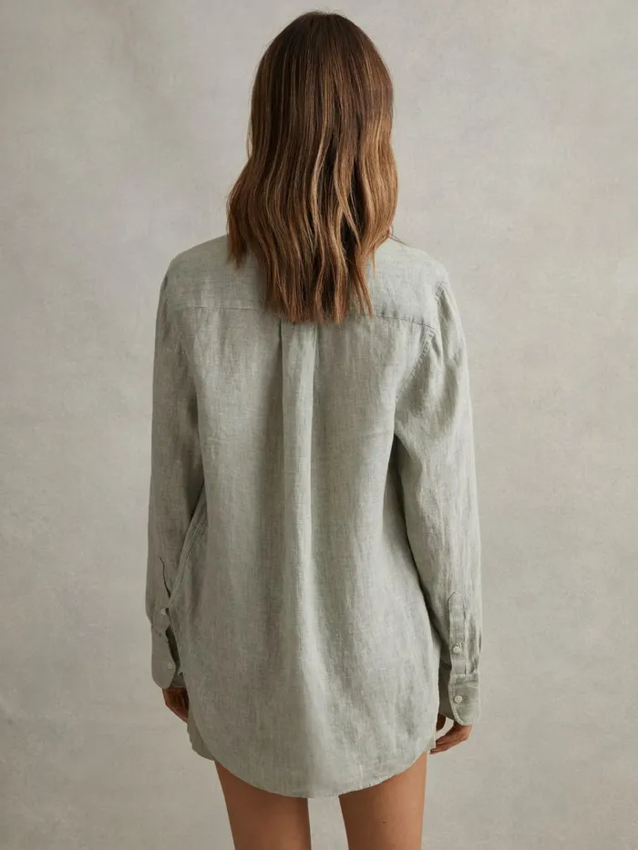 Women Reiss Blouses and Shirts Belle Linen ButtonThrough Shirt Sage