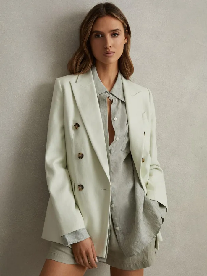 Women Reiss Blouses and Shirts Belle Linen ButtonThrough Shirt Sage
