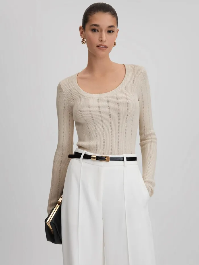 Women Reiss Blouses and Shirts Sierra Knitted Scoop Neck Top Cream