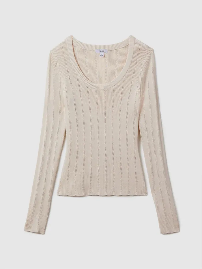Women Reiss Blouses and Shirts Sierra Knitted Scoop Neck Top Cream