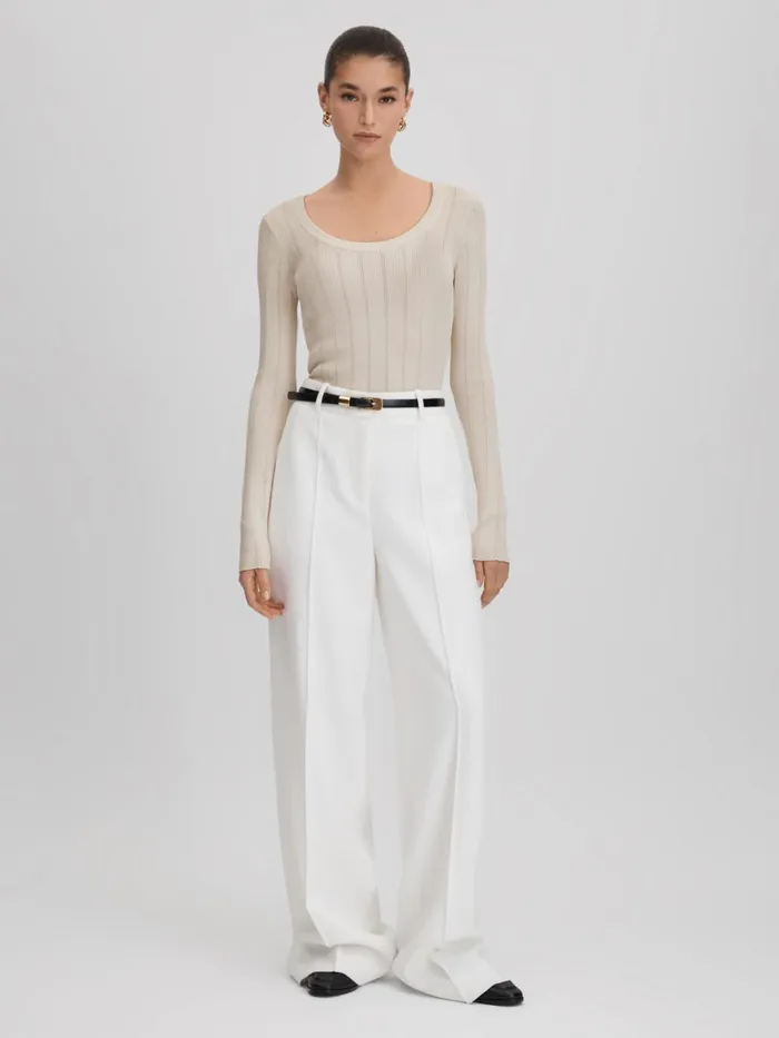 Women Reiss Blouses and Shirts Sierra Knitted Scoop Neck Top Cream
