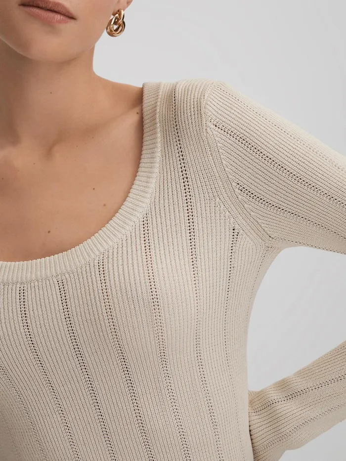 Women Reiss Blouses and Shirts Sierra Knitted Scoop Neck Top Cream