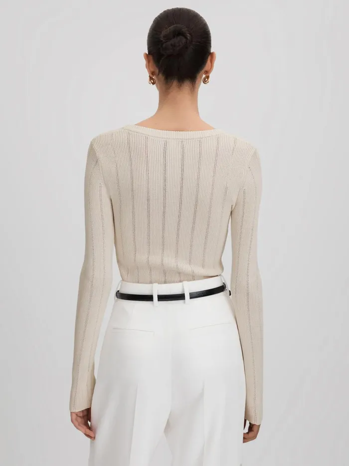 Women Reiss Blouses and Shirts Sierra Knitted Scoop Neck Top Cream