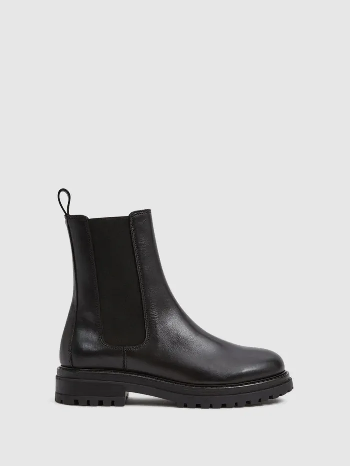 Women Reiss Boots Thea Boots Leather Pull On Chelsea Boots Black