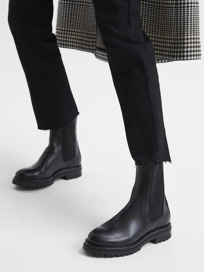 Women Reiss Boots Thea Boots Leather Pull On Chelsea Boots Black