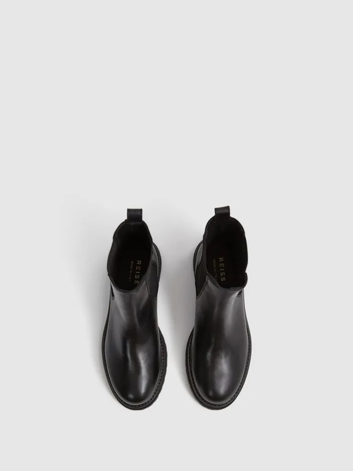 Women Reiss Boots Thea Boots Leather Pull On Chelsea Boots Black