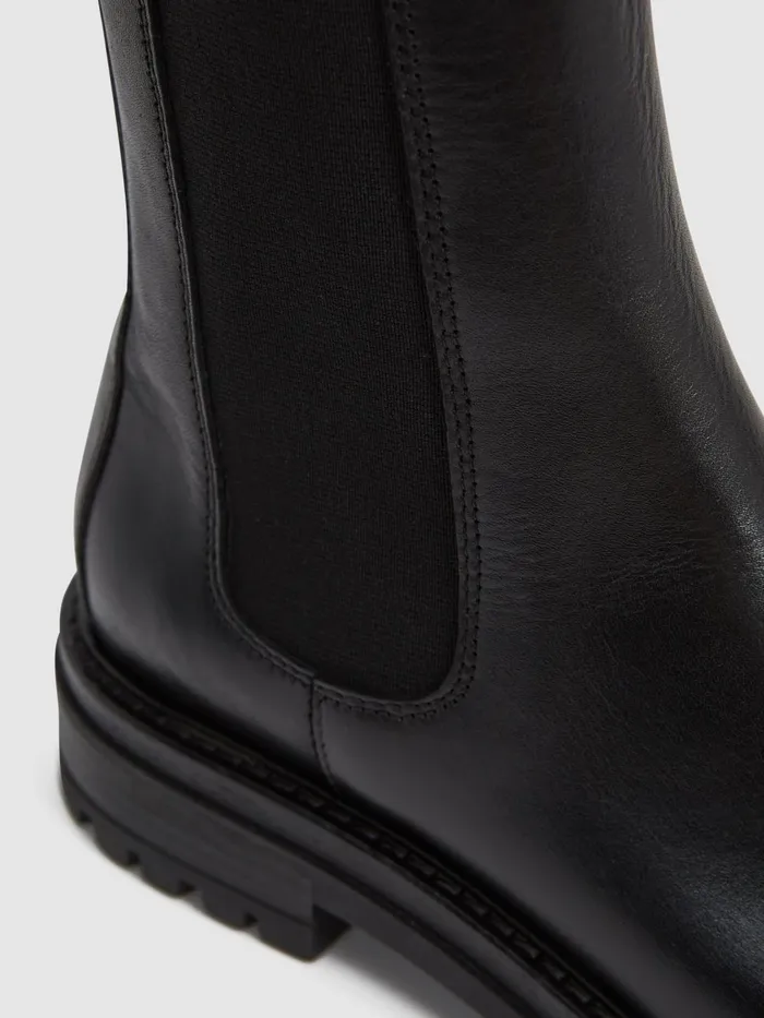 Women Reiss Boots Thea Boots Leather Pull On Chelsea Boots Black