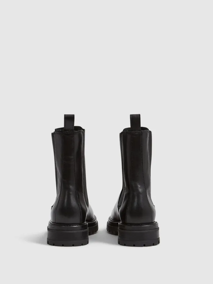 Women Reiss Boots Thea Boots Leather Pull On Chelsea Boots Black