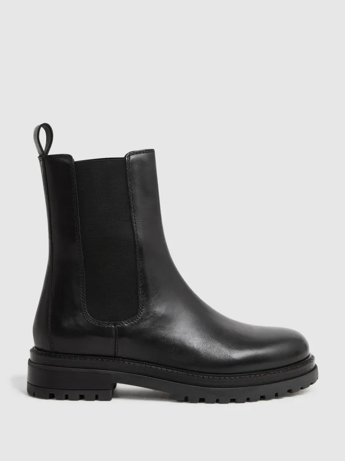 Women Reiss Boots Thea Leather Chelsea Boots Black