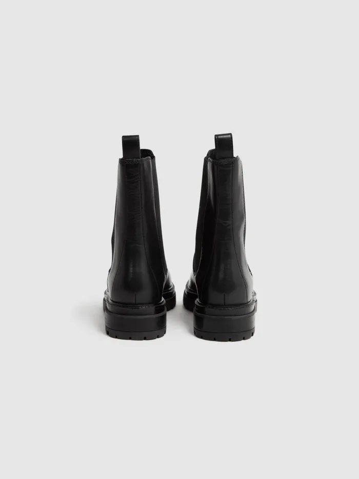 Women Reiss Boots Thea Leather Chelsea Boots Black