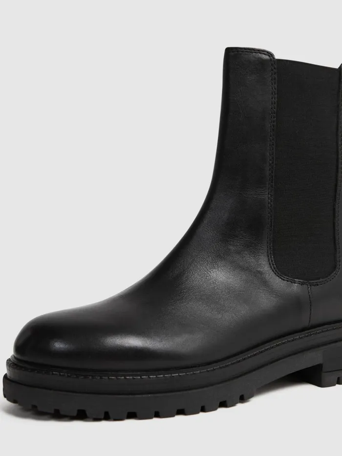 Women Reiss Boots Thea Leather Chelsea Boots Black