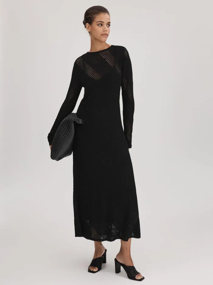 Women Reiss Brands Crochet Midi Dress Black