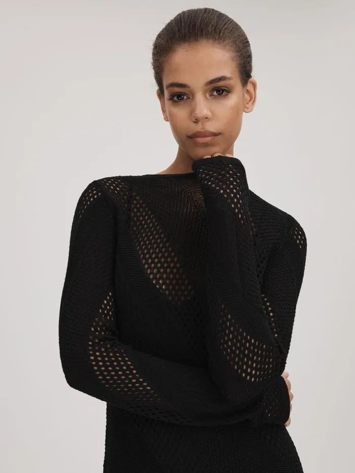 Women Reiss Brands Crochet Midi Dress Black