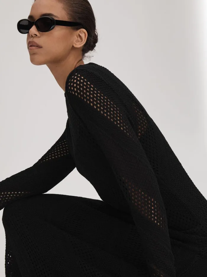 Women Reiss Brands Crochet Midi Dress Black