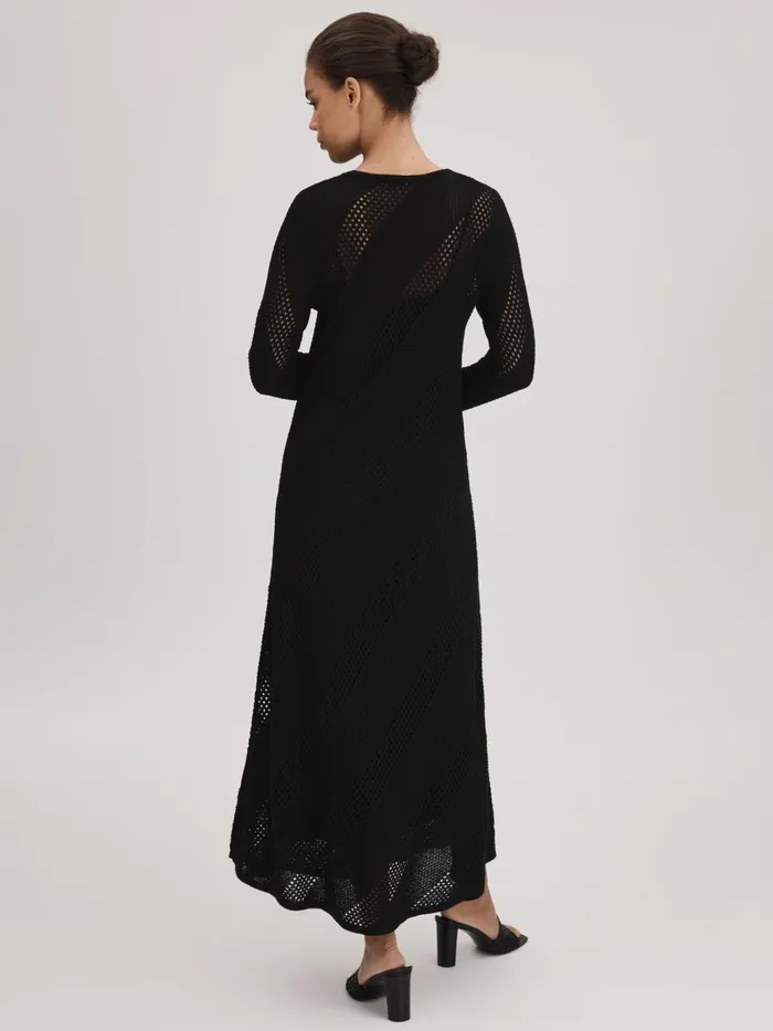 Women Reiss Brands Crochet Midi Dress Black