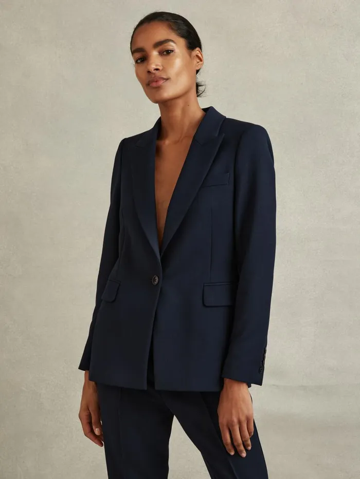 Women Reiss Coats Gabi Tailored Single Breasted Suit Blazer Navy