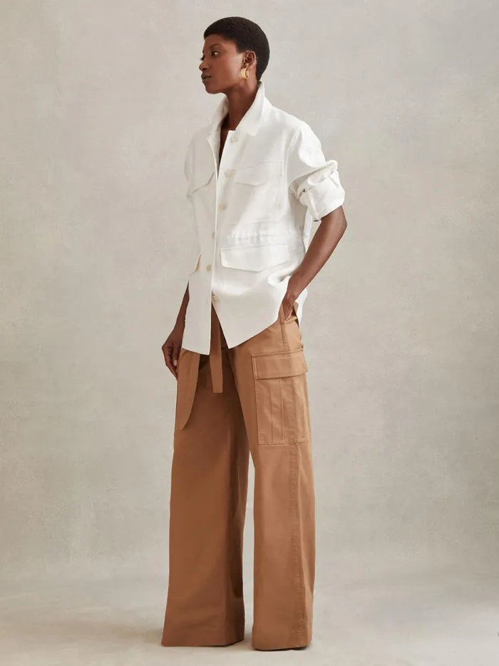 Women Reiss Coats Jade Linen Blend Drawstring Overshirt White