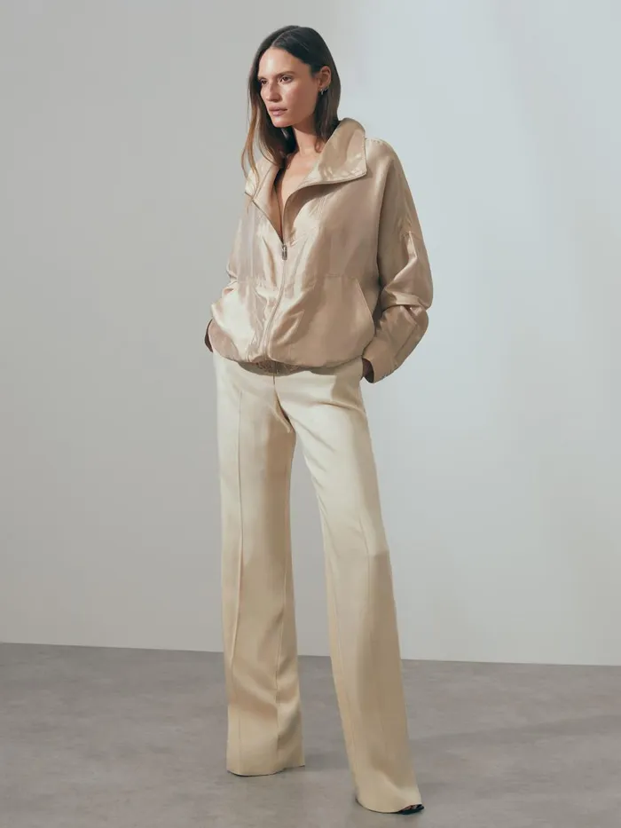 Women Reiss Coats Zip Through Jacket With Silk Champagne