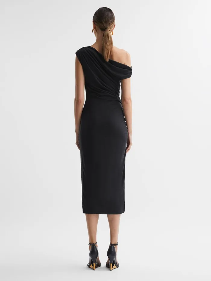 Women Reiss Dresses Fern Bodycon Ruched Midi Dress Charcoal