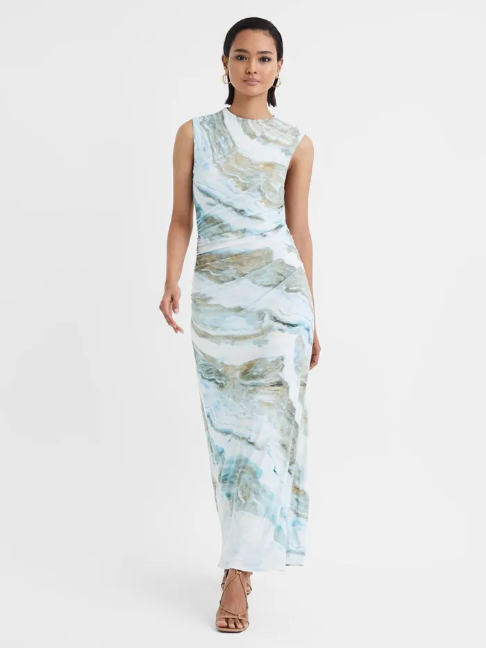 Women Reiss Dresses Quan Printed Jersey Maxi Dress Agate