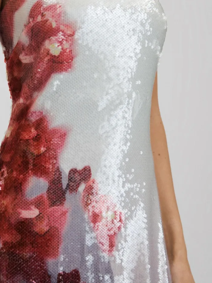 Women Reiss Dresses Sequin Strapless Maxi Dress Grey Multi