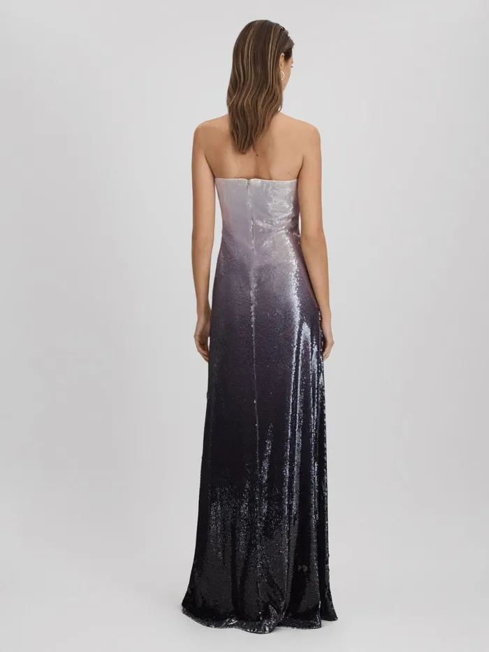 Women Reiss Dresses Sequin Strapless Maxi Dress Grey Multi