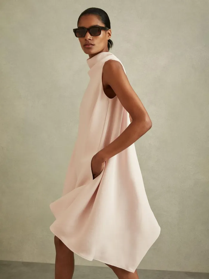 Women Reiss Dresses Shauna HighNeck Drape Back Mini Dress Nude