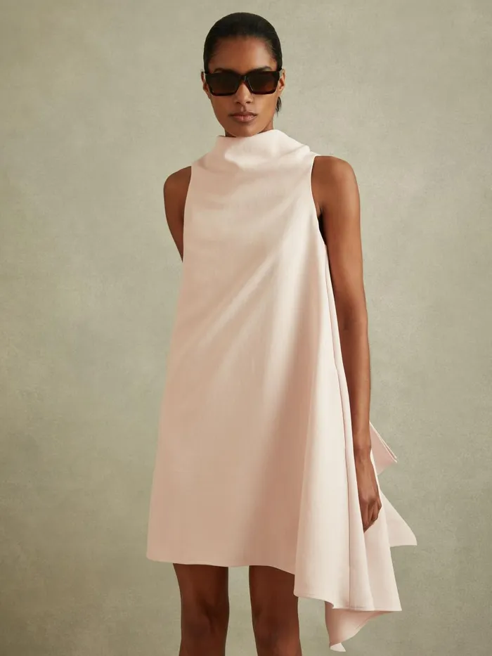 Women Reiss Dresses Shauna HighNeck Drape Back Mini Dress Nude