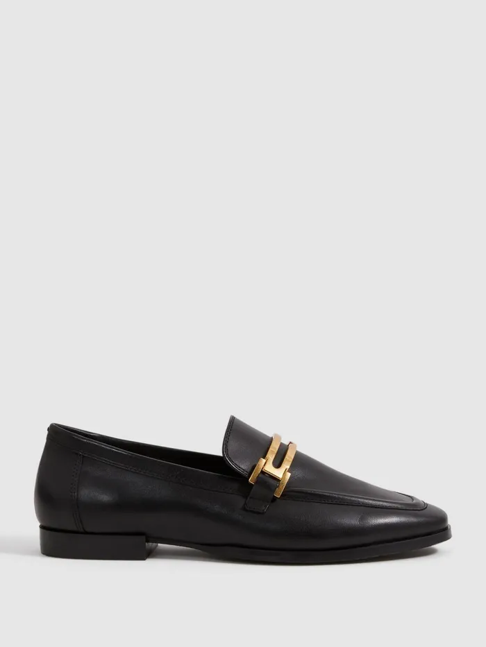 Women Reiss Flats Angela Leather Rounded Loafers Black