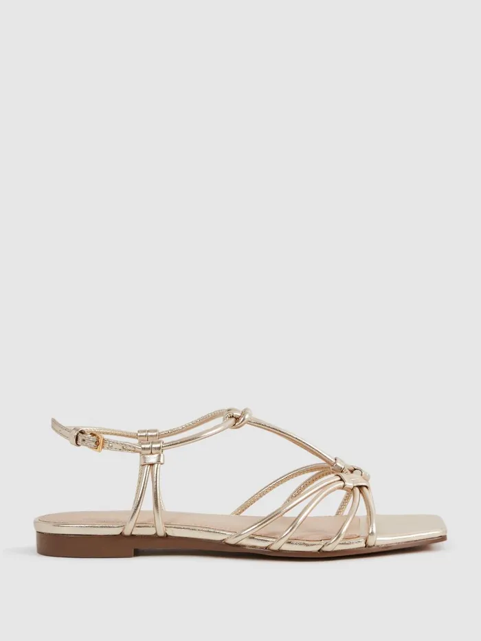 Women Reiss Flats Iris Metallic Knot Detail Sandals Gold