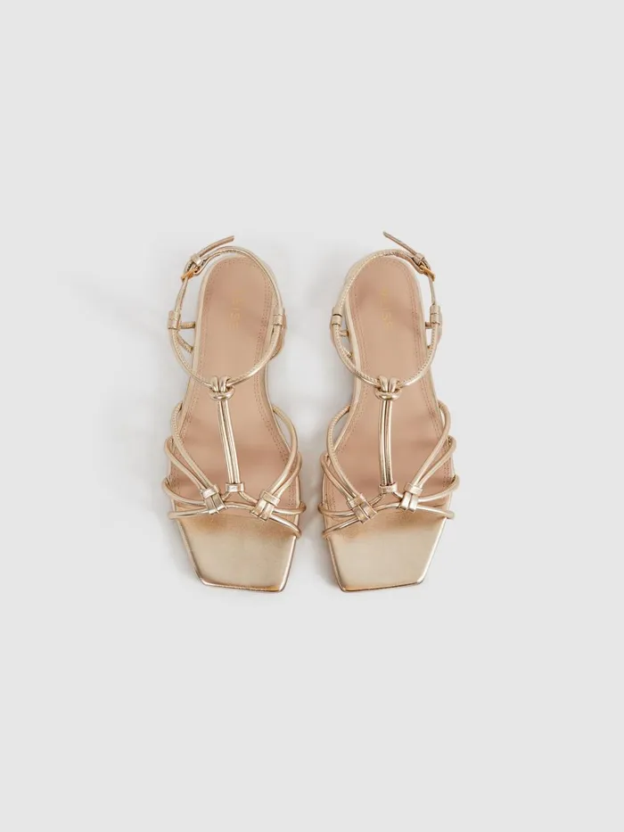 Women Reiss Flats Iris Metallic Knot Detail Sandals Gold