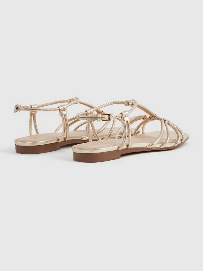 Women Reiss Flats Iris Metallic Knot Detail Sandals Gold