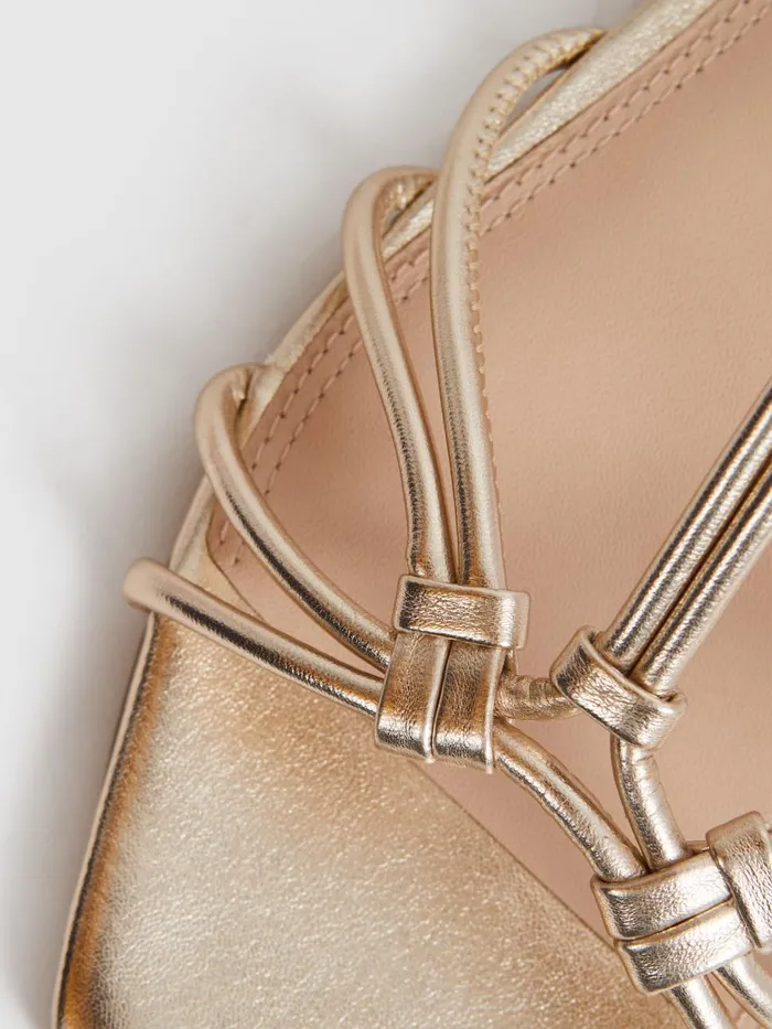 Women Reiss Flats Iris Metallic Knot Detail Sandals Gold