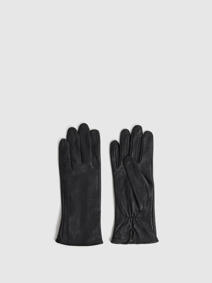 Women Reiss Hats Gloves and Scarves Giselle Leather Ruched Gloves Black
