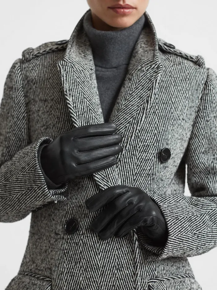 Women Reiss Hats Gloves and Scarves Giselle Leather Ruched Gloves Black