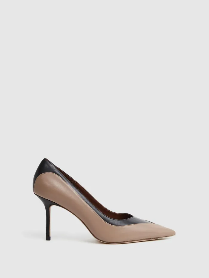 Women Reiss Heels Gwyneth Leather Contrast Court Shoes Camelblack