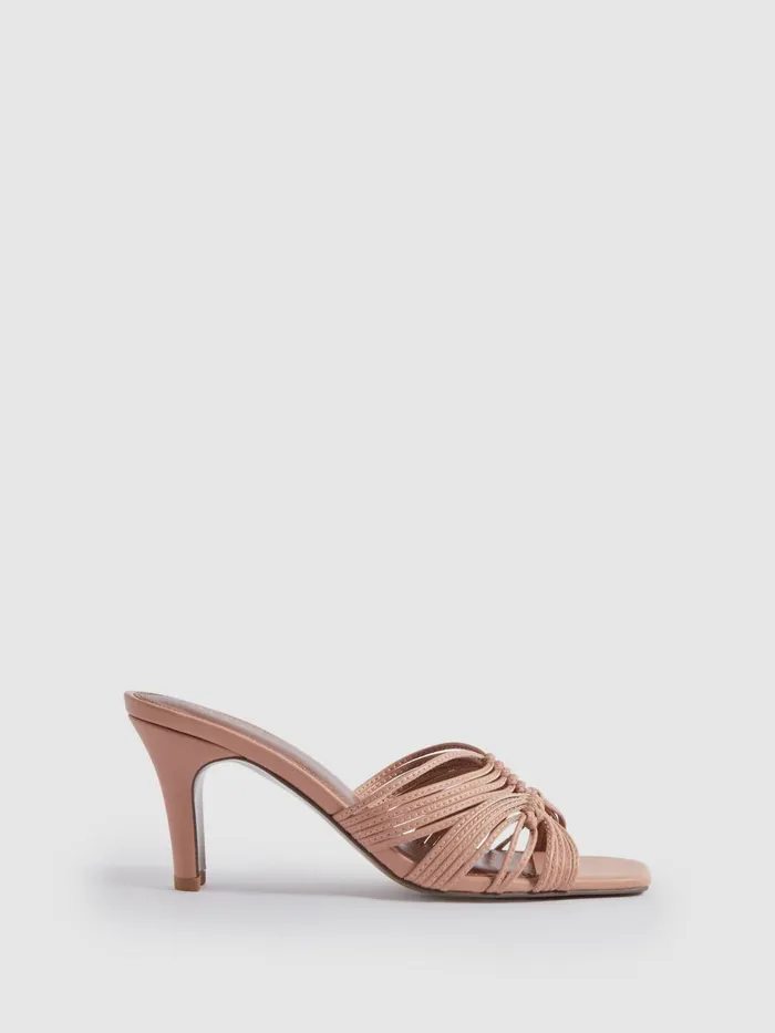 Women Reiss Heels Harriet Leather Knot Detail Mules Blush