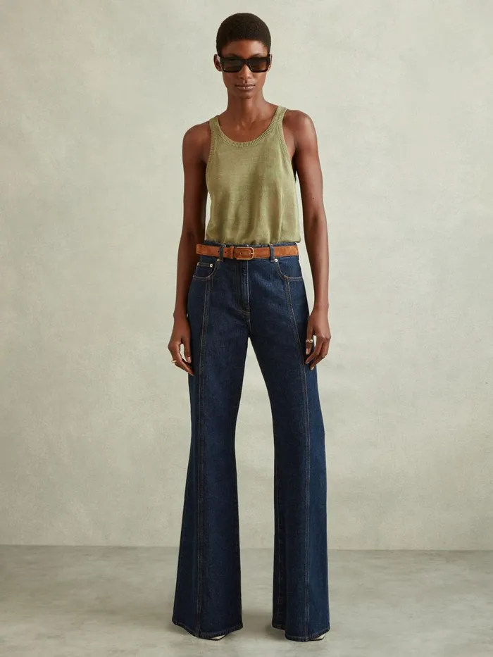 Women Reiss Jeans Juniper Flared Front Seam Jeans Dark Blue