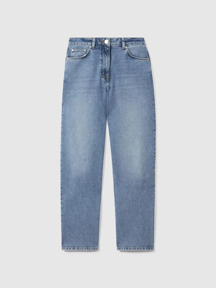 Women Reiss Jeans Selin Mid Rise Straight Leg Jeans Light Blue