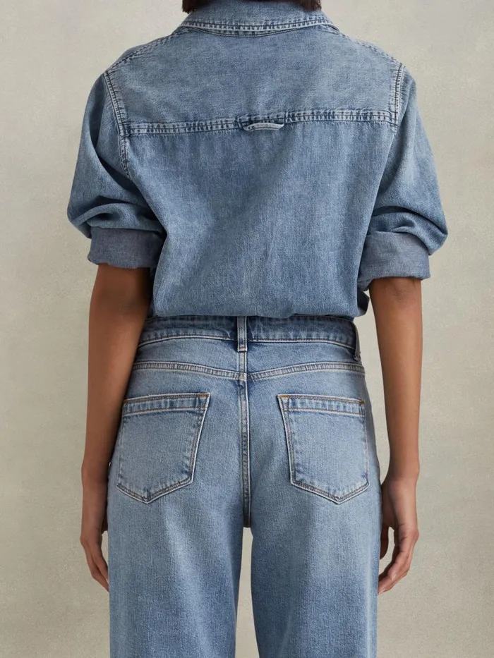 Women Reiss Jeans Selin Mid Rise Straight Leg Jeans Light Blue