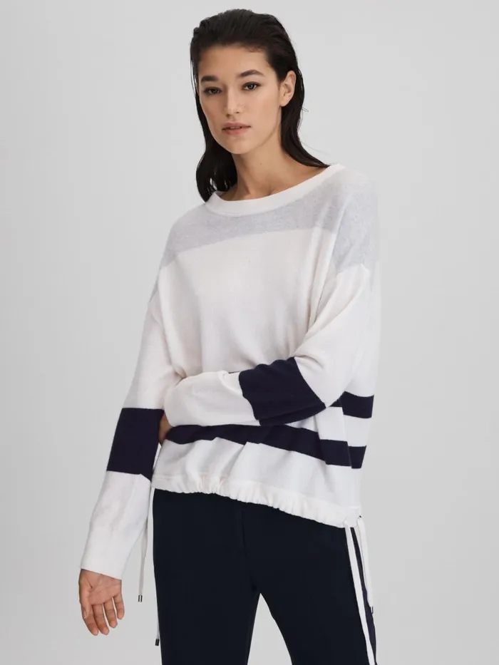 Women Reiss Knitwear Allegra Wool Blend Striped Crew Neck Jumper Whitegrey