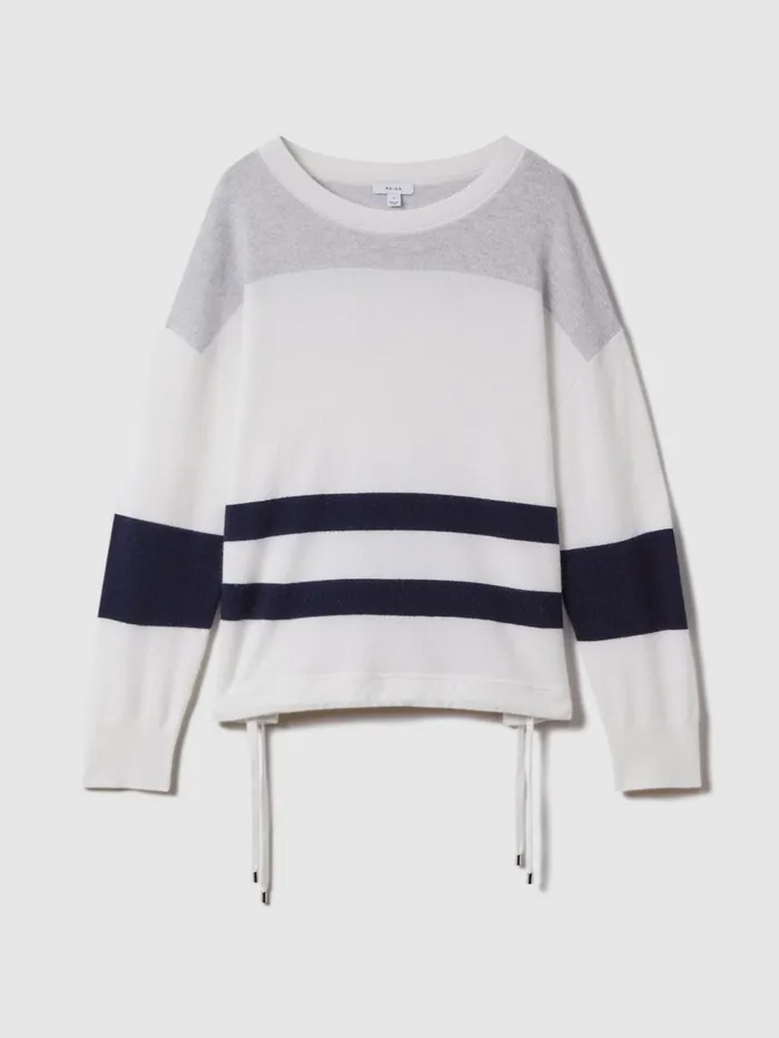 Women Reiss Knitwear Allegra Wool Blend Striped Crew Neck Jumper Whitegrey
