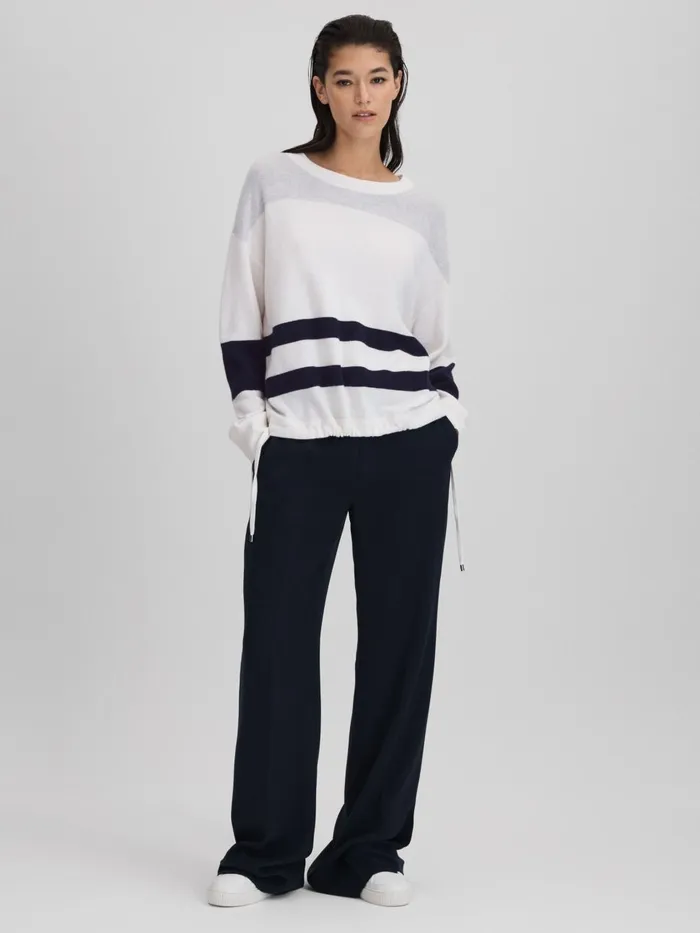Women Reiss Knitwear Allegra Wool Blend Striped Crew Neck Jumper Whitegrey